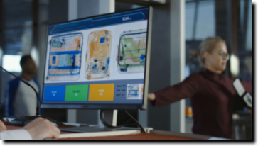 Sicurezza, postazione dello scanner raggi-x per controllo bagagli Sicurezza, postazione dello scanner raggi-x per controllo pacchi