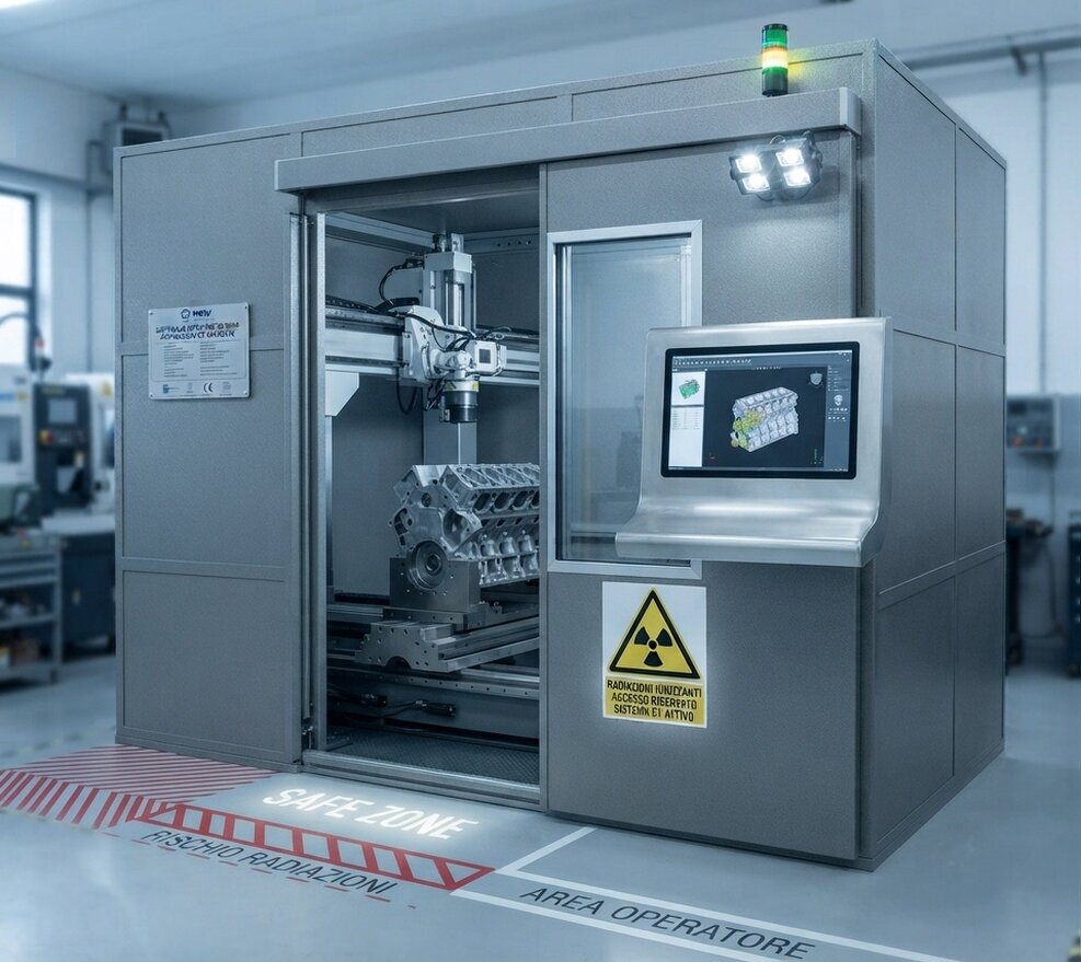 Cabina schermata per ispezioni industriali a raggi X