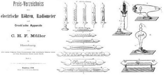 Articoli di tubi a raggi-X con listino prezzi di CHF Mueller del 1880