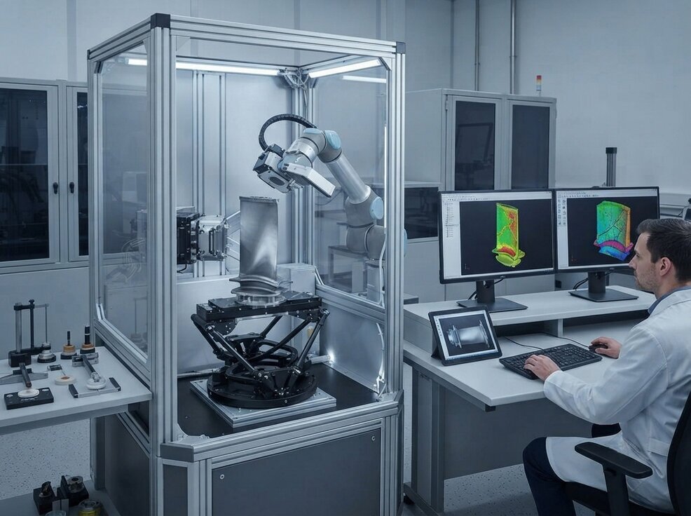 Asse rotativo e portapezzi per tomografia industriale