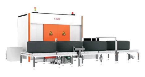 Impianto compatto di radioscopia X-ray UNL 120C per il Controllo Non Distruttivo (CND) automatico di pneumatici e materiali compositi in linea di produzione.