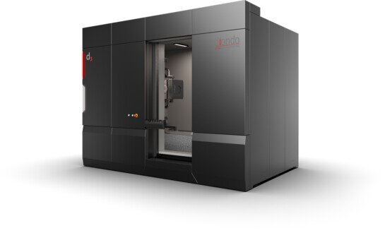 Fotografia del sistema Diondo d3, un impianto di Micro CT industriale con cabinet di sicurezza e manipolatore granite-based, utilizzato per analisi NDT e metrologia 3D.