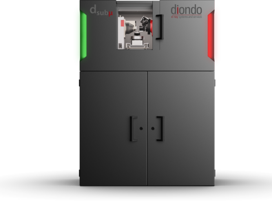 Fotografia ravvicinata del sistema Diondo dsub, un tomografo computerizzato ultra-compatto per la ricerca, con manipolatore granite-based per la massima stabilità.