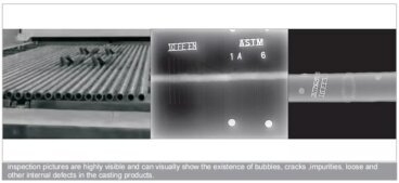Radiografia di un componente in lega leggera (alluminio) che rivela micro-porosità, inclusioni e cricche, ispezionato dal sistema UNH-A 225 kV.